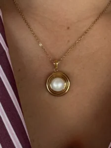 Ατσάλινο Χρυσό Κολιέ με Πέρλα