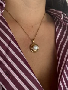 Ατσάλινο Χρυσό Κολιέ με Πέρλα