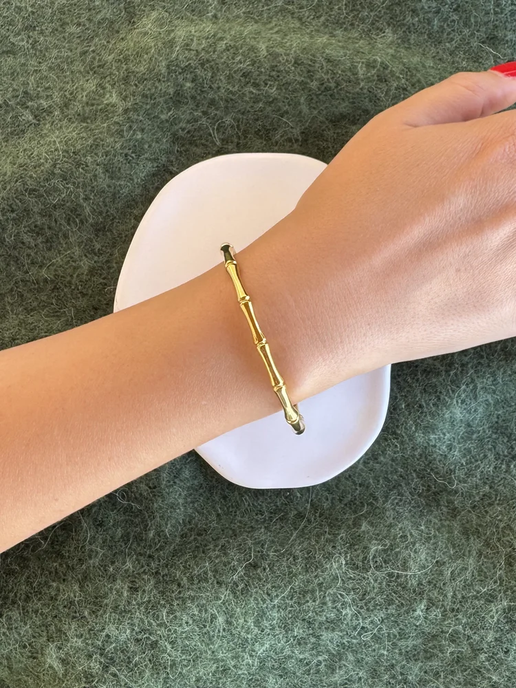 Χρυσή Ατσάλινη Χειροπέδα με Μοτίφ Μπαμπού