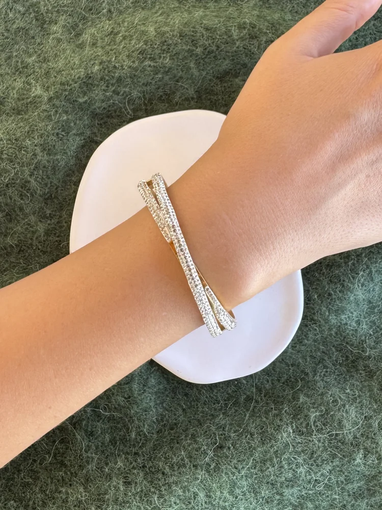 Χρυσή Ατσάλινη Χειροπέδα Χιαστί με zircon