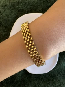 Χρυσή Ατσάλινη Χειροπέδα Τύπου mesh (Πλεκτή Ψάθα)