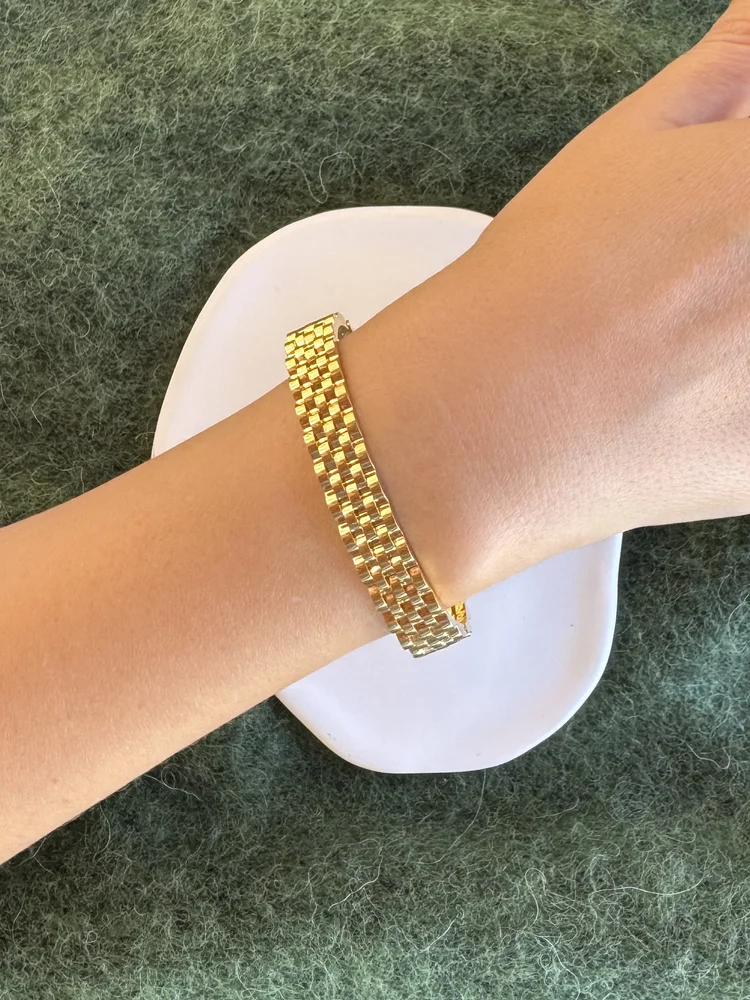 Χρυσή Ατσάλινη Χειροπέδα Τύπου mesh (Πλεκτή Ψάθα)