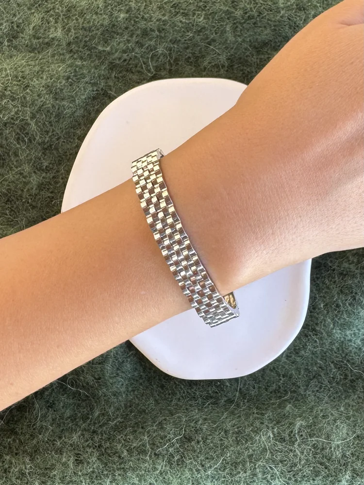 Ασημί Ατσάλινη Χειροπέδα Τύπου mesh (Πλεκτή Ψάθα)