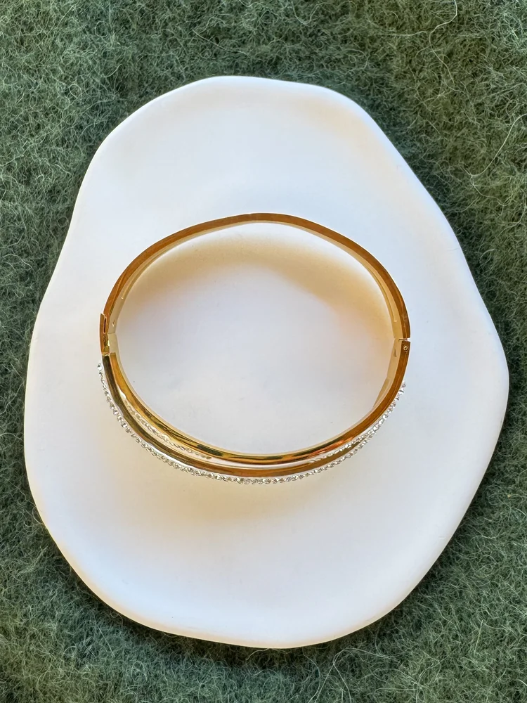 Χρυσή Ατσάλινη Χειροπέδα Χιαστί με zircon