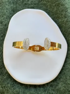 Χρυσή Ατσάλινη Χειροπέδα Ανοιχτή με zircon