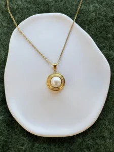 Ατσάλινο Χρυσό Κολιέ με Πέρλα