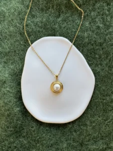 Ατσάλινο Χρυσό Κολιέ με Πέρλα