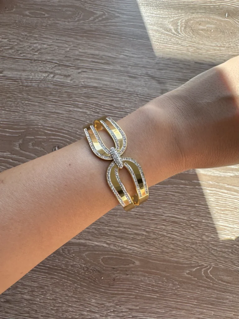 Χρυσή Χειροπέδα "Φιόγκος" με Κρύσταλλα