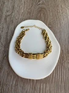 Βραχιόλι Ατσάλινο με Χρυσές Αλυσίδες και Μεταλλικές Λεπτομέρειες