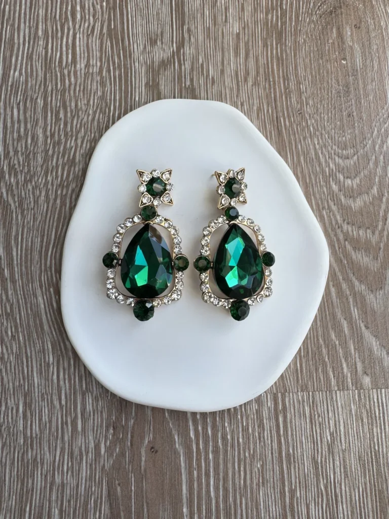 Πολυτελή Σκουλαρίκια με Πράσινα Κρύσταλλα