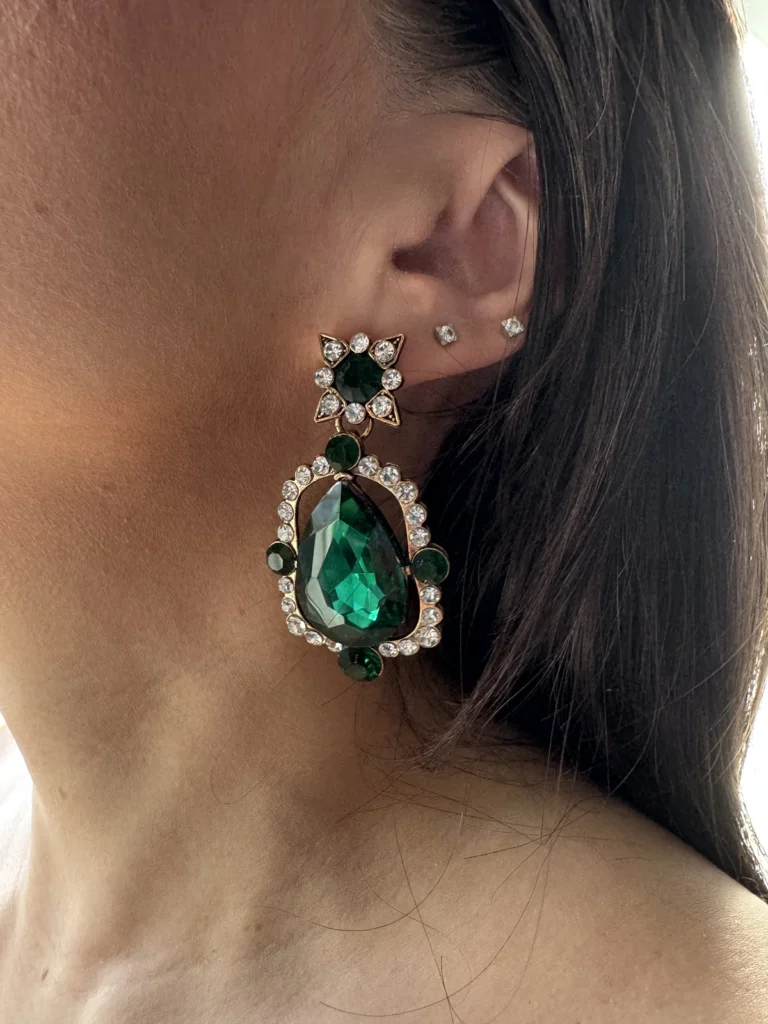 Πολυτελή Σκουλαρίκια με Πράσινα Κρύσταλλα