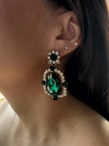 Πολυτελή Σκουλαρίκια με Πράσινα Κρύσταλλα