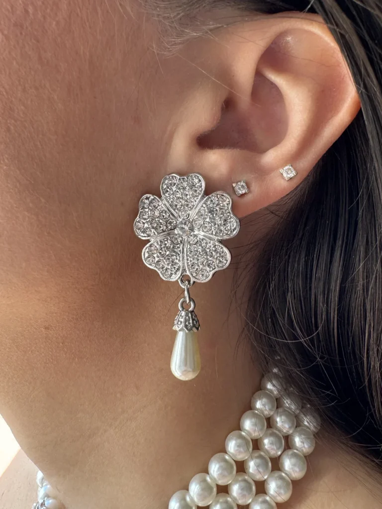 Καρφωτά Σκουλαρίκια Λουλούδι με Ζιργκόν και Πέρλα