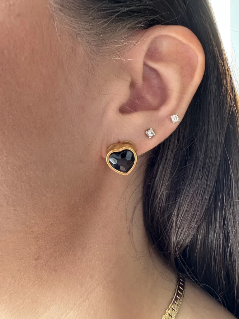 Ατσάλινο Κολιέ gourmette με Μαύρη Καρδιά