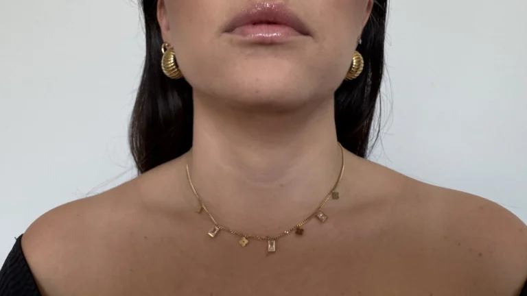 Ατσάλινο Χρυσό Κολιέ με Σταυρούς και Ορθογώνια Κρύσταλλα