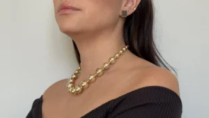 Ατσάλινο Κολιέ με Χρυσές Μεταλλικές Σφαίρες