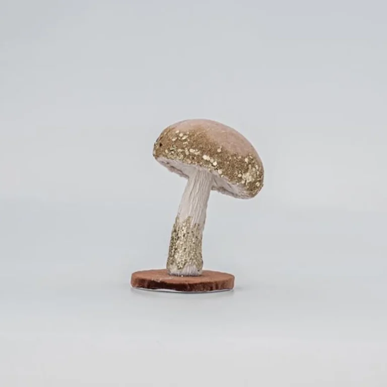 Χριστουγεννιάτικο Καφέ Γκρί Διακοσμητικό Μανιτάρι με Χρυσό Γκλίτερ & faux Γούνα