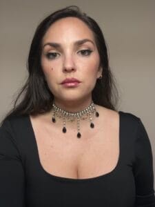 choker Κολιέ με Στρας & Μαύρες Σταγόνες