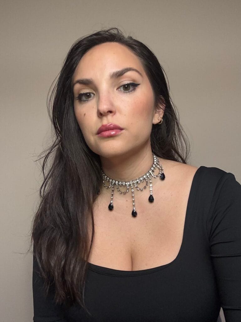 choker Κολιέ με Στρας & Μαύρες Σταγόνες