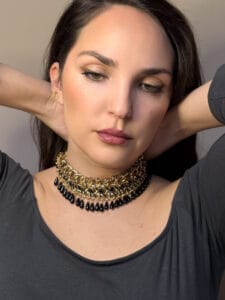 noir royale Μετατρεπόμενο Κολιέ / choker με Χρυσή Αλυσίδα & Μαύρα Στοιχεία