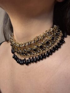 noir royale Μετατρεπόμενο Κολιέ / choker με Χρυσή Αλυσίδα & Μαύρα Στοιχεία