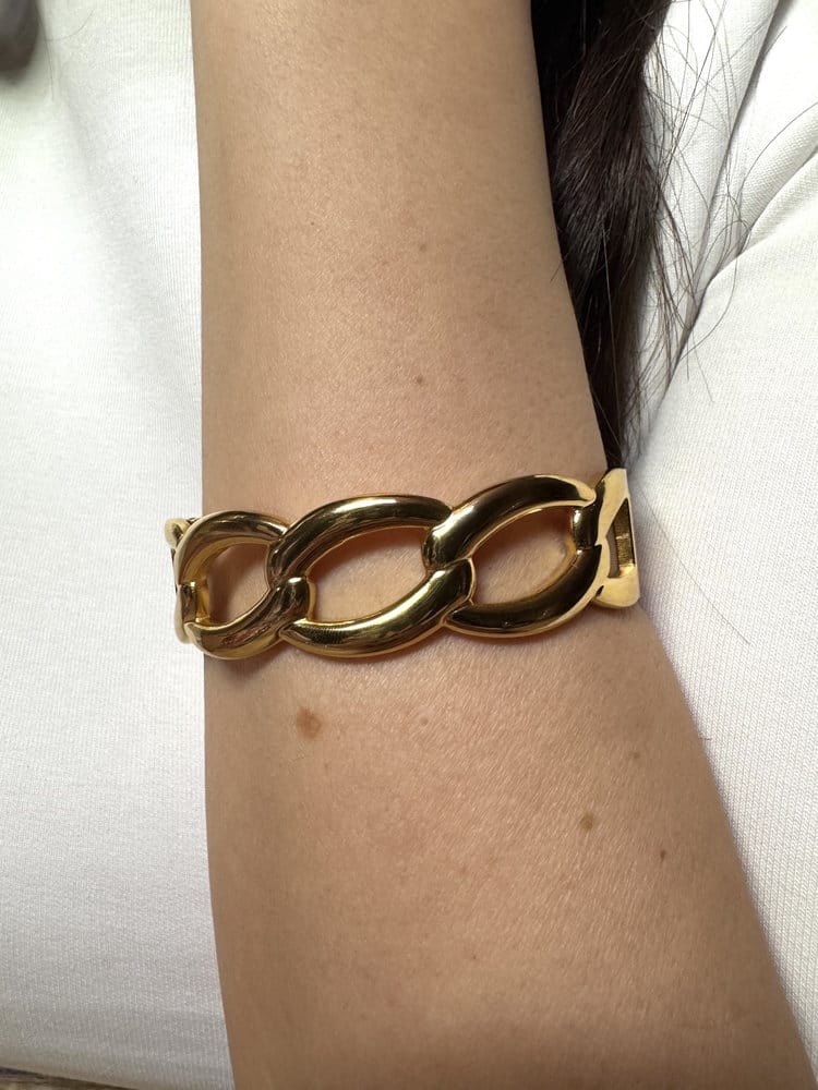 luxury Χρυσό Ατσάλινο Βραχιόλι με Οβάλ Κρίκους