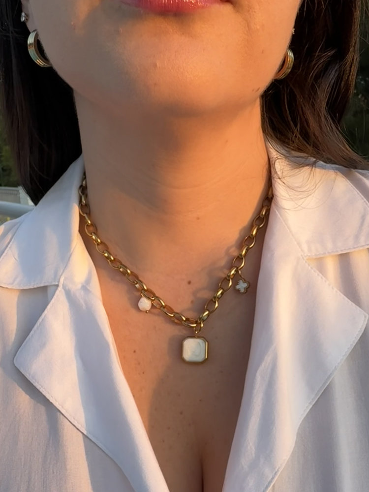 Ατσάλινο Κολιέ με Λευκά charms