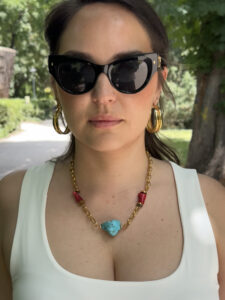 Ατσάλινο Κολιέ boho luxe με Κοράλλια Τιρκουάζ Πέτρα