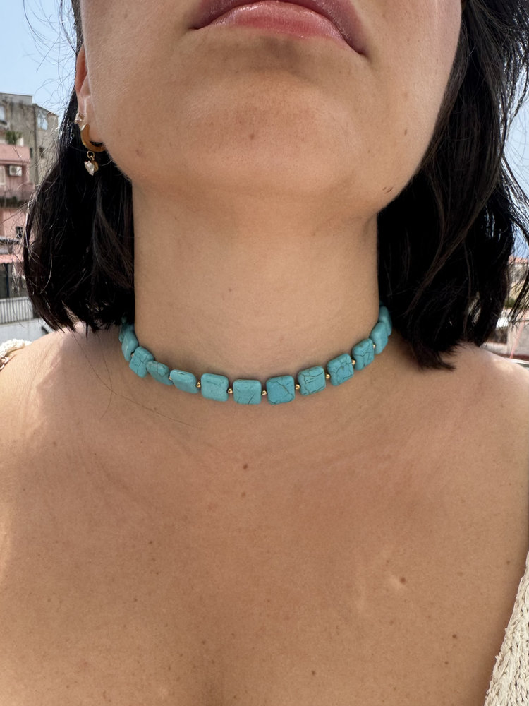 Τυρκουάζ choker με Φυσικά Πετρώματα