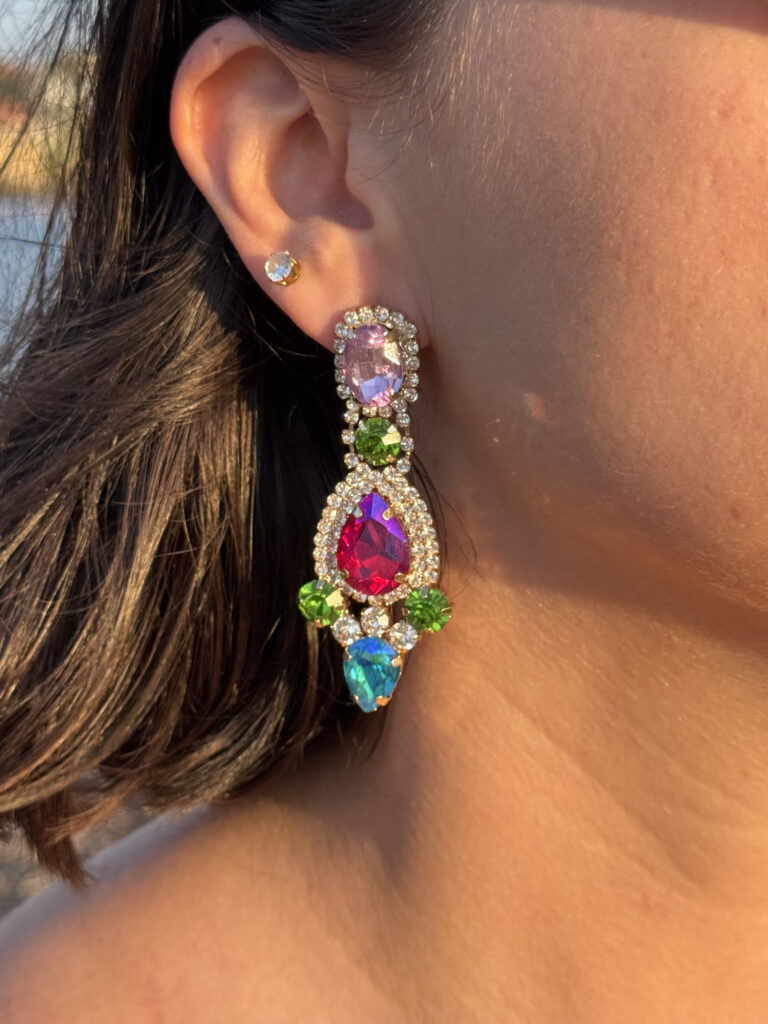 Κρεμαστά Σκουλαρίκια pink & emerald